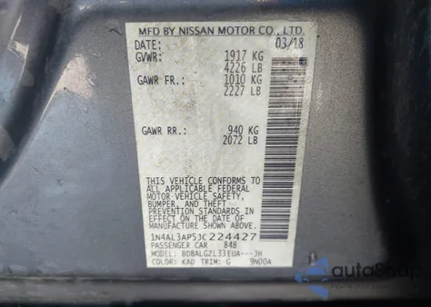 2018 Nissan Altima 2.5 S from USA, damaged, VIN 1N4AL3AP5JC224427